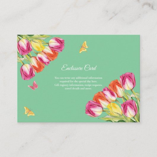 Tulpen & Vlinders Groen Vrijgezellenfeest Informatiekaartje (Voorkant)