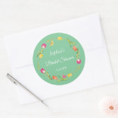 Tulpen & Vlinders Groene Bruidsdouche Ronde Sticker (Envelop)