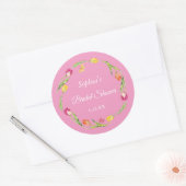 Tulpen & Vlinders Roze Bruidsdouche Ronde Sticker (Envelop)