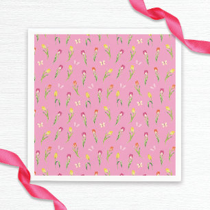 Tulpen & Vlinders Roze Patroon Bruiloft Feest Servet