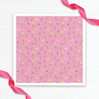 Tulpen & Vlinders Roze Patroon Bruiloft Feest Servet