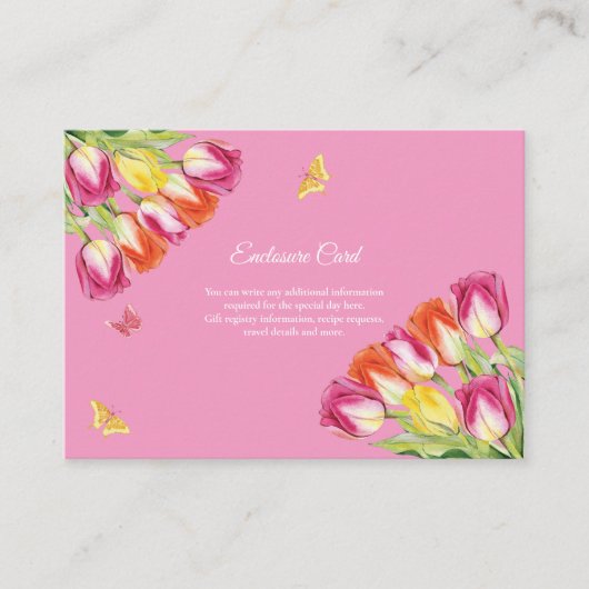 Tulpen & Vlinders Roze Vrijgezellenfeest Informatiekaartje (Voorkant)