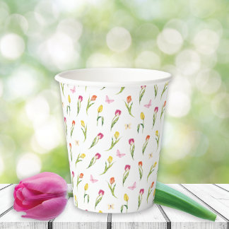 Tulpen & Vlinders Wit Patroon Papieren Bekers
