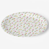 Tulpen & Vlinders Wit Patroon Papieren Bordje (Gekanteld)