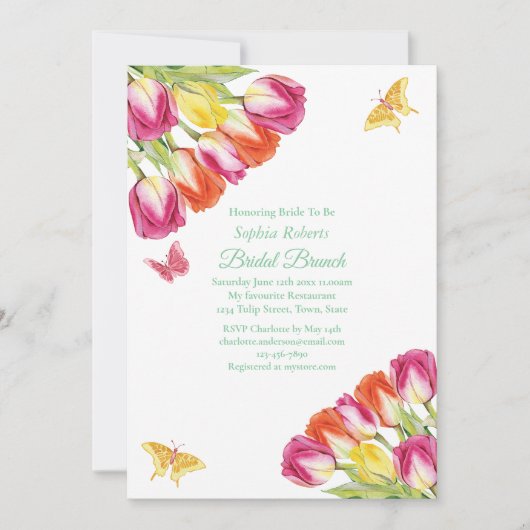 Tulpen & Vlinders Witte Bruids Brunch Kaart (Voorkant)