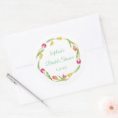 Tulpen & Vlinders Witte Bruidsdouche Ronde Sticker (Envelop)