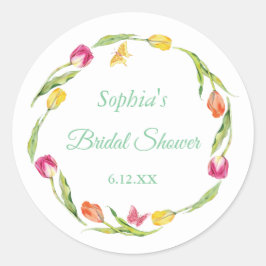 Tulpen & Vlinders Witte Bruidsdouche Ronde Sticker