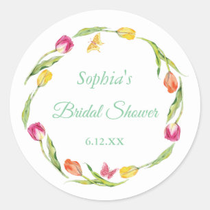 Tulpen & Vlinders Witte Bruidsdouche Ronde Sticker