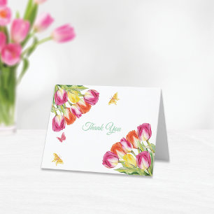 Tulpen & Vlinders Witte Bruiloftsdouche    Bedankkaart