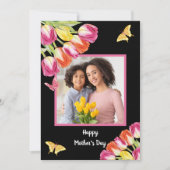 Tulpen & Vlinders Zwart Foto Moederdag Kaart (Voorkant)