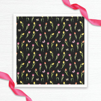 Tulpen & Vlinders Zwart Patroon Bruidsdouche Servet