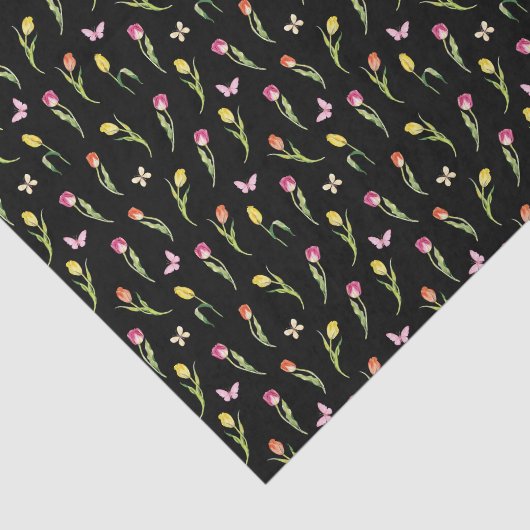 Tulpen & Vlinders Zwart Patroon Tissuepapier (Detail)