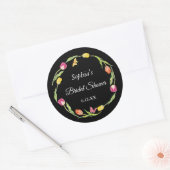 Tulpen & Vlinders Zwarte Bruiloftsshower Ronde Sticker (Envelop)