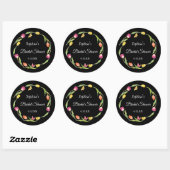 Tulpen & Vlinders Zwarte Bruiloftsshower Ronde Sticker (Vel)