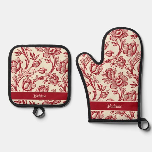 Tulpen voor rood en crème - Frans landdecor Ovenwant & Pannenlap Set (Voorkant)