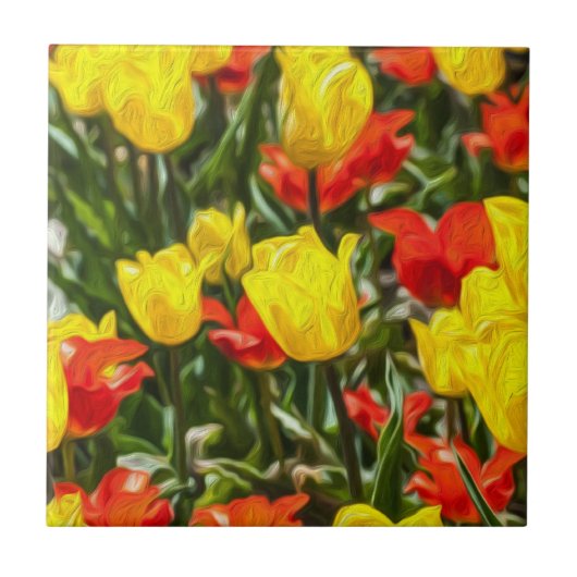 Tulpen voor rood en geel tegeltje (Voorkant)