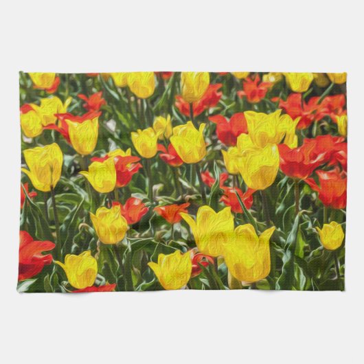 Tulpen voor rood en geel theedoek (Horizontaal)