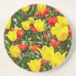 Tulpen voor rood en geel zandsteen onderzetter