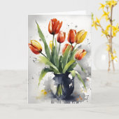 Tulpen - Watercolor bloemen Kaart (Gele Bloem)