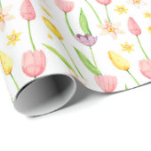 Tulpen Waterverf Bloemenfeest Cadeaupapier (Rol Hoek)