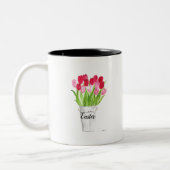 Tulpen Waterverf Roze Bloemen Happy Easter Tweekleurige Koffiemok (Links)