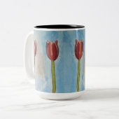Tulpen Waterverf tweetone koffie Mok (Voorkant links)