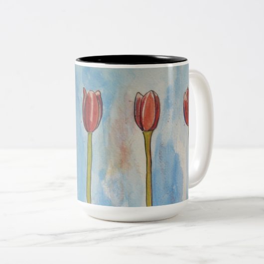 Tulpen Waterverf tweetone koffie Mok (Voorkant rechts)