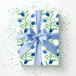 Tulpen Wingerd in Blauw en Groen Cadeaupapier