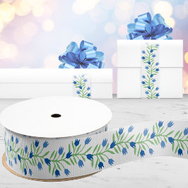 Tulpen Wingerd in Blauw en Groen Grosgrain Lint