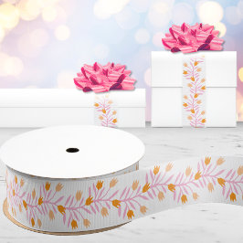 Tulpen Wingerd in Roze en Oranje Grosgrain Lint