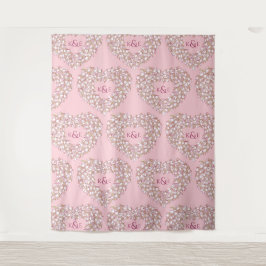 Tulpen wit roze monogram huwelijksachtergrond wandkleed