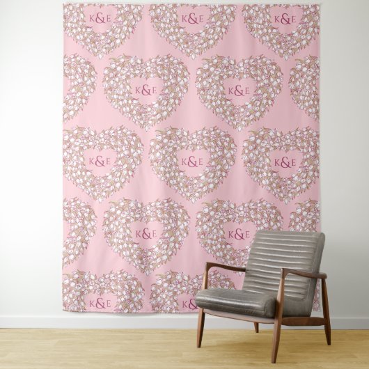 Tulpen wit roze monogram trouw achtergrond wandkleed (In situ)