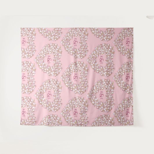 Tulpen witte roze monogram trouwachtergrond wandkleed (Voorkant (horizontaal))