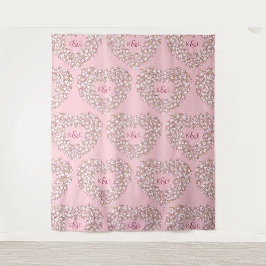 Tulpen witte roze monogram trouwachtergrond wandkleed (Voorkant)