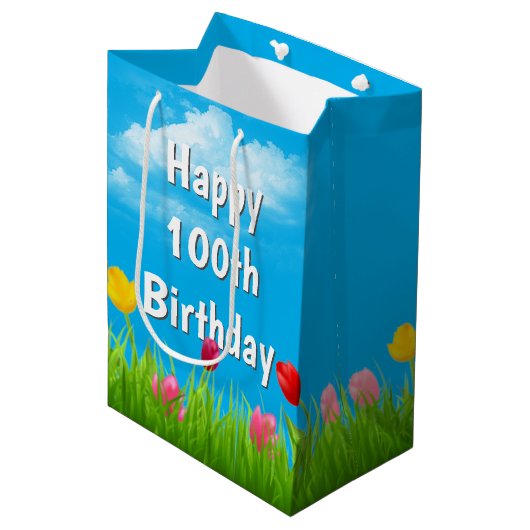 Tulpen Zak Medium 100e Verjaardag Cadeauzakje (Voorkant Gekanteld)