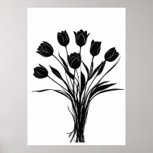 Tulpen zwart-wit bloem kunst
