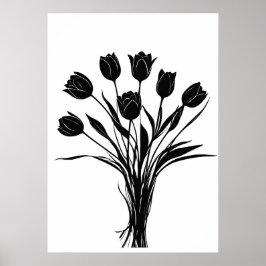 Tulpen zwart-wit bloem kunst poster