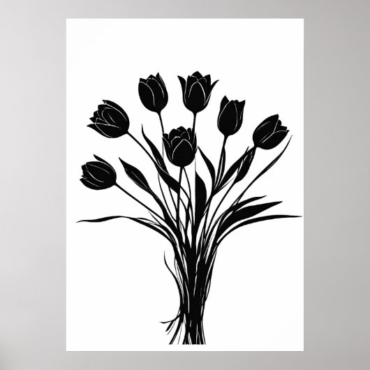 Tulpen zwart-wit bloem kunst poster (Voorkant)
