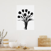 Tulpen zwart-wit bloem kunst poster (Keuken)