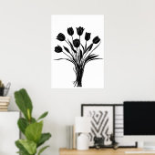 Tulpen zwart-wit bloem kunst poster (Thuiskantoor)
