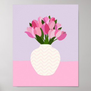 Tulpenarrangement Roze en Paarse bloemenvaas Poster