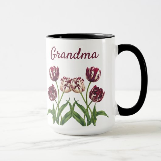 Tulpenbeker met naam en dieprode tulpen mok (Rechts)