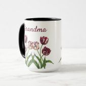 Tulpenbeker met naam en dieprode tulpen mok (Voorkant links)