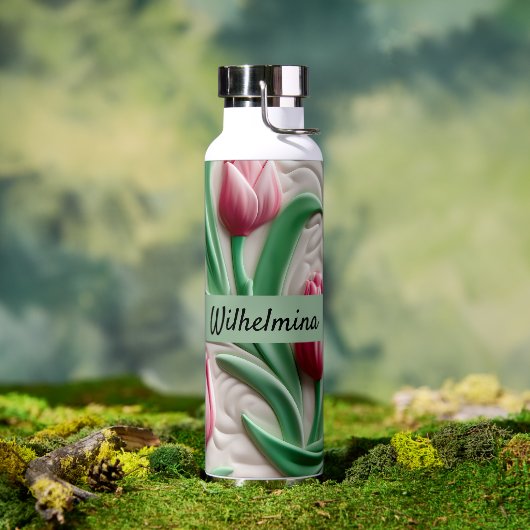 Tulpenbloem gepersonaliseerd 3D naadloos patroon Waterfles (Buiten)