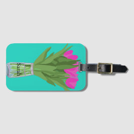 Tulpenbloem Moderne Illustratie + Naam Bagagelabel