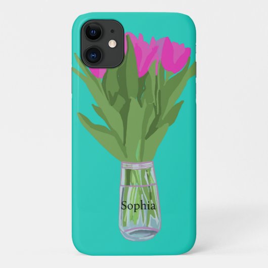 Tulpenbloem Moderne Illustratie + Naam Case-Mate iPhone Case (Achterkant)