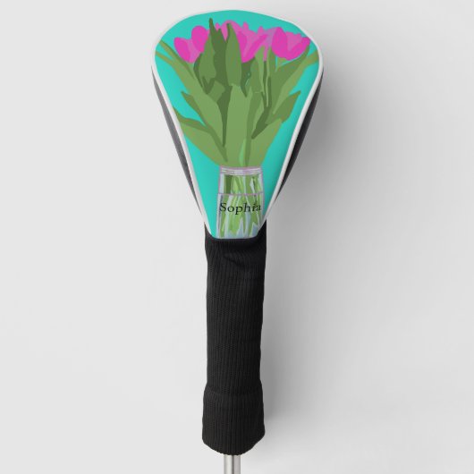 Tulpenbloem Moderne Illustratie + Naam Golfheadcover (Voorkant)