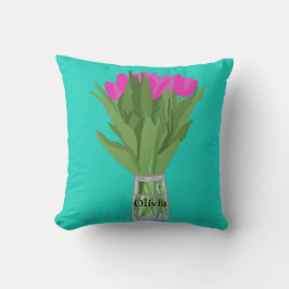Tulpenbloem Moderne Illustratie + Naam Kussen