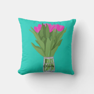Tulpenbloem Moderne Illustratie + Naam Kussen