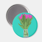 Tulpenbloem Moderne Illustratie + Naam Magneet (Voorkant / Achterkant)